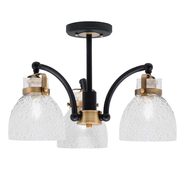 Unbranded Decatur 16.75 in. 3-Light Black and Brass Semi-Flush with 6 in. Smoke Bubble Glass Shade No Bulbs Included