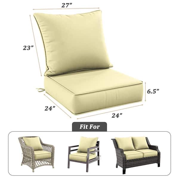 24 in. x 24 in. Deep Seat Outdoor Lounge Cushion with Backrest, Premium Waterproof Patio Furniture Cushions Light Yellow