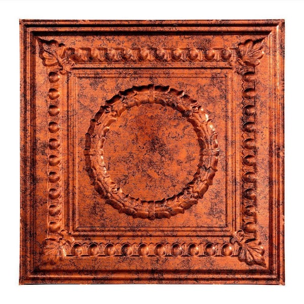 Fasade Rosette 2 ft. x 2 ft. Vinyl Lay-In Ceiling Tile in Moonstone Copper