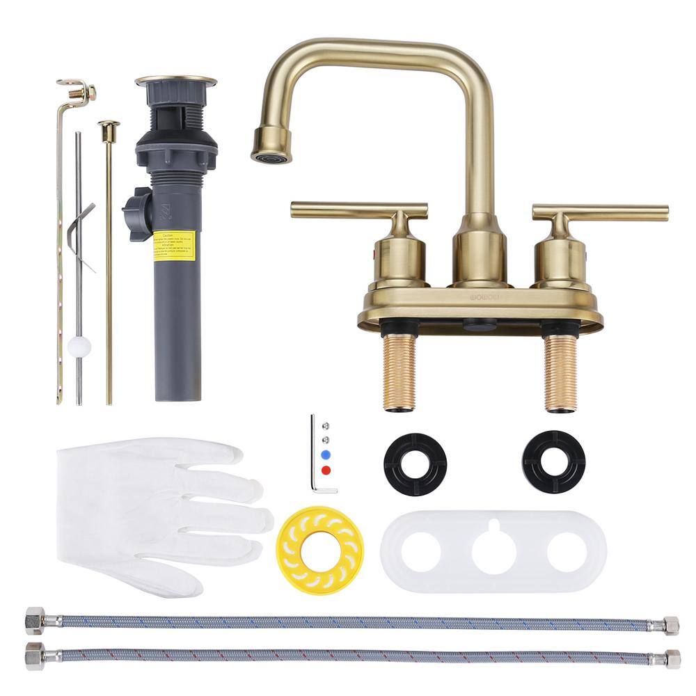 Brushed Gold Double Handle High Arc Bathroom Faucet
