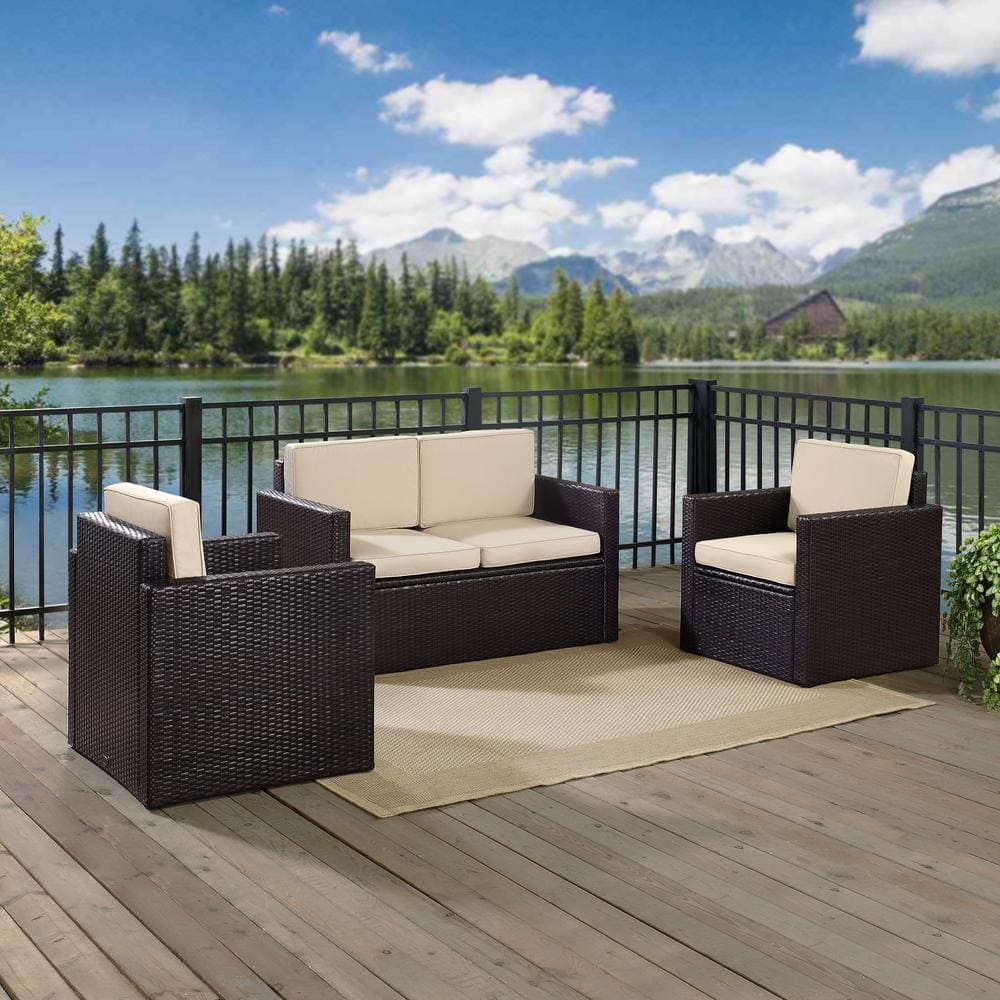 Mahogany and Sand 4-Person Outdoor Wicker Sofa Set