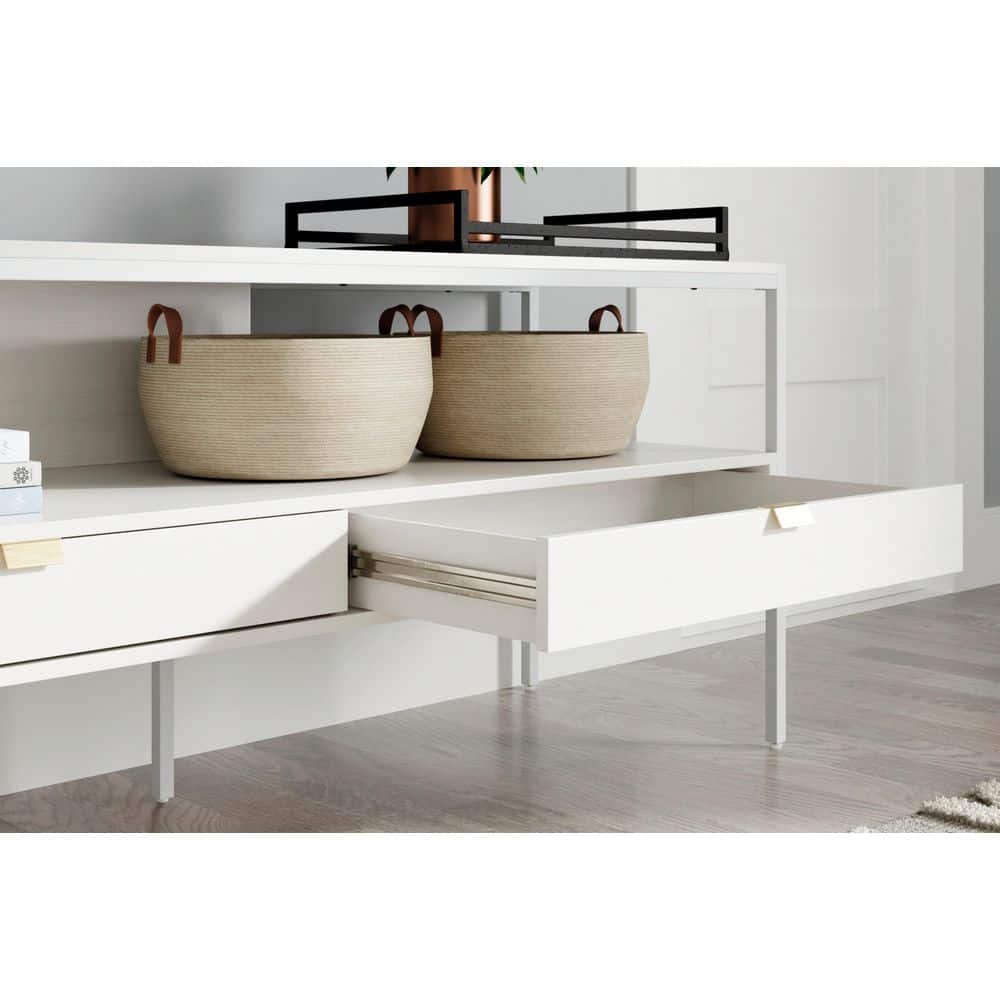 Deznee 60" White Modern TV Stand with Drawers