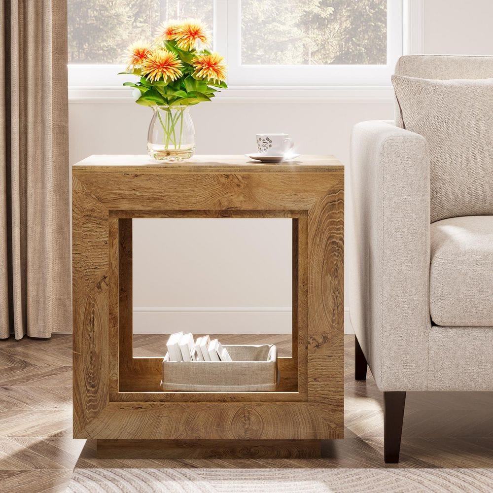 BYBLIGHT Kerlin 23.62 in. Brown MDF Side Table 2-Tier End