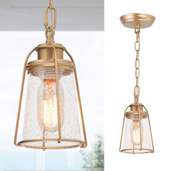Modern Farmhouse Pendant Light Nova 6.5 in. 1- -Light Gold Modern DIY Pendant Light With Seeded Glass Shade