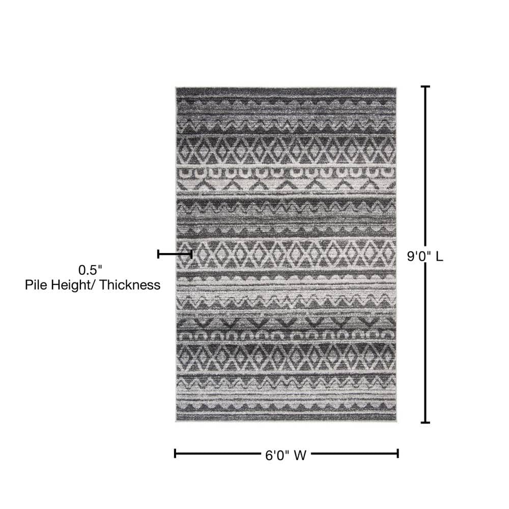 Ivory and Charcoal 6' x 9' Hand-knotted Synthetic Area Rug