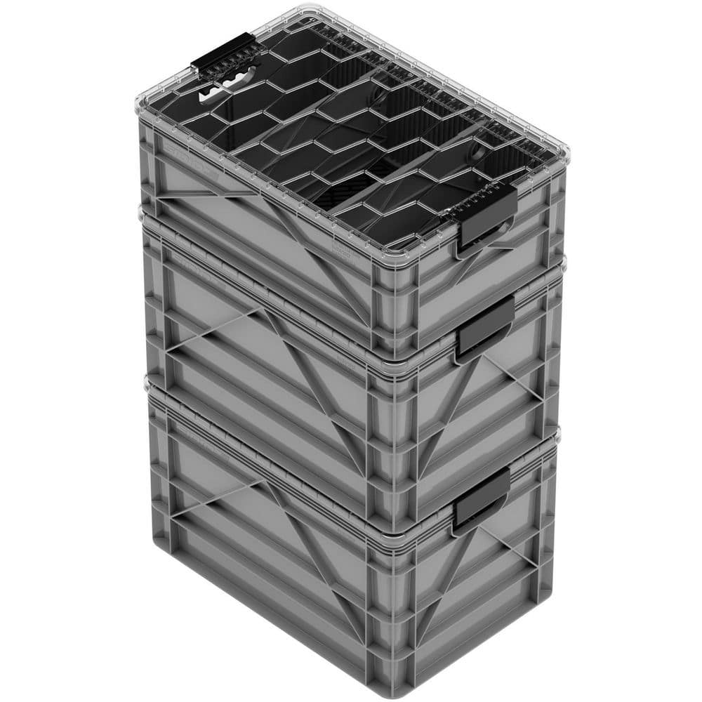 Crate Pro Pack 2 Full-Size & 1 Half-Size Heavy Duty Stackable Storage Bins with Lids, Dividers and Mats Gray price history on PriceWatchPro