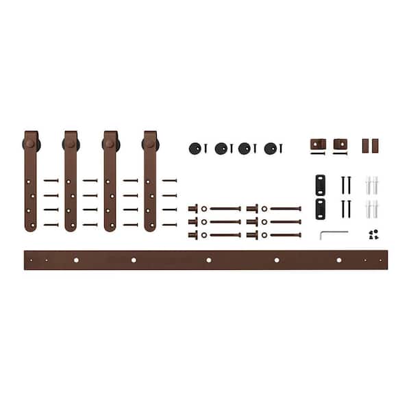 American Pro Decor 4 ft. Oil Rubbed Bronze Solid Steel Mini Sliding Rolling Barn Door Hardware Kit for Double Furniture Wood Doors