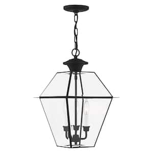 Ainsworth 18.5 in. 3-Light Black Dimmble Outdoor Pendant Light with Clear Beveled Glass and No Bulbs Included