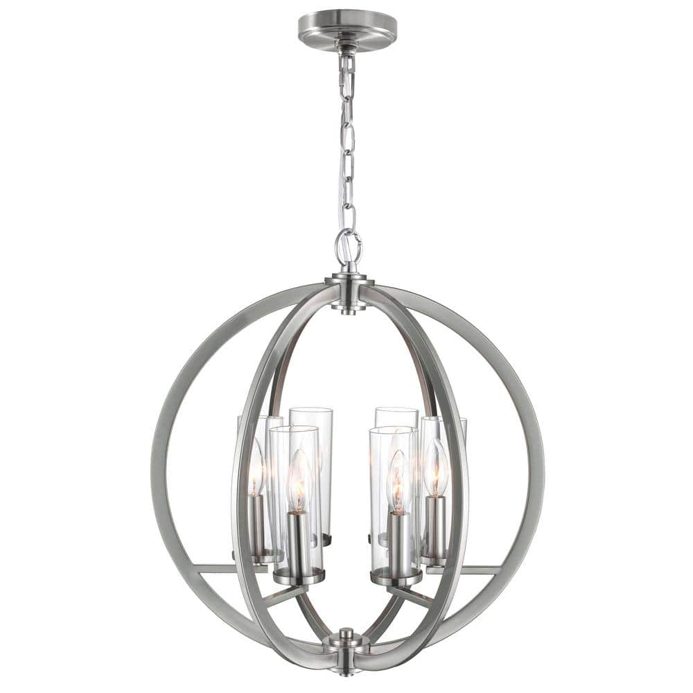Elton Satin Nickel 19" Mini Orbital Chandelier with Crystal Accents