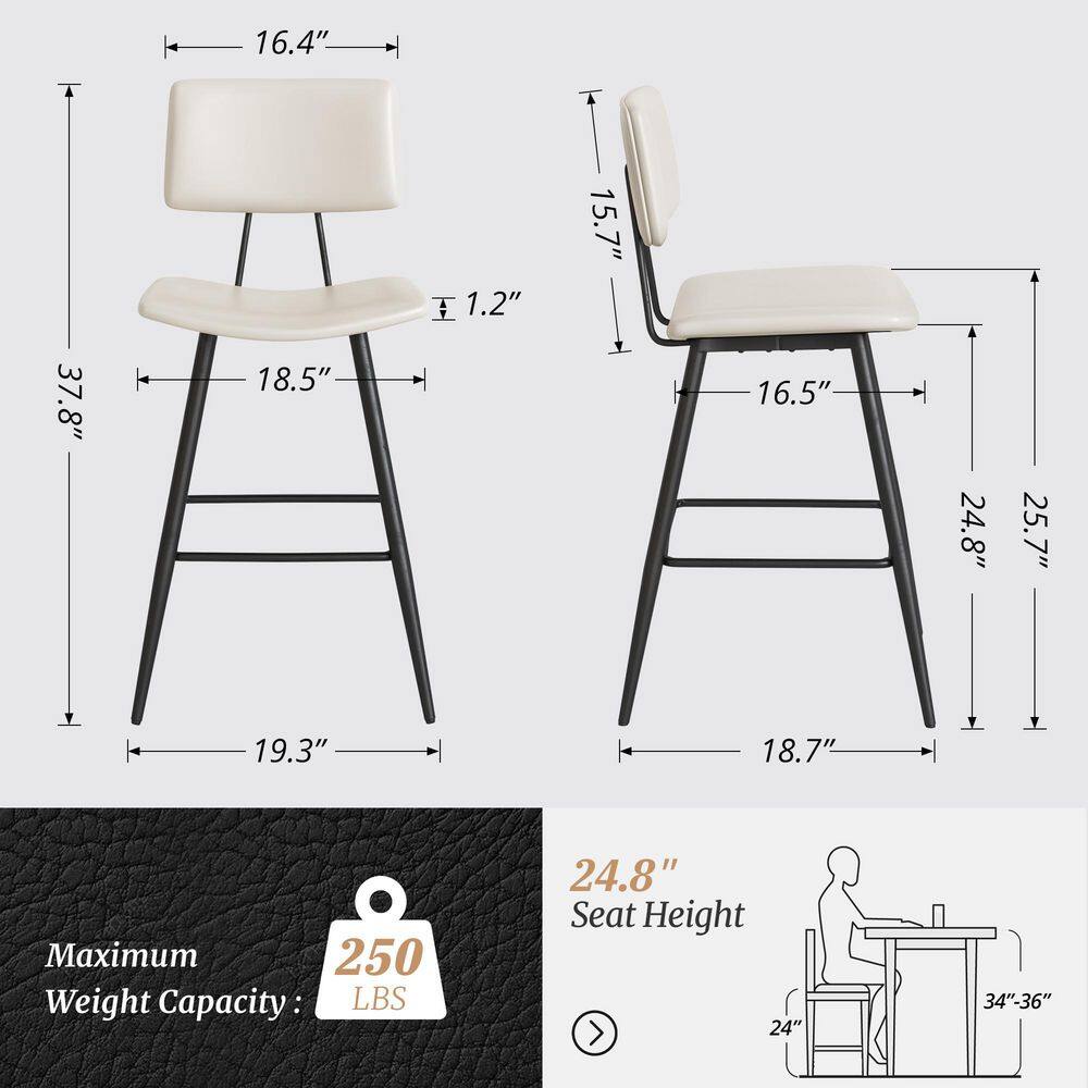 Dimensional specs for two bar stools including height and weight capacity.