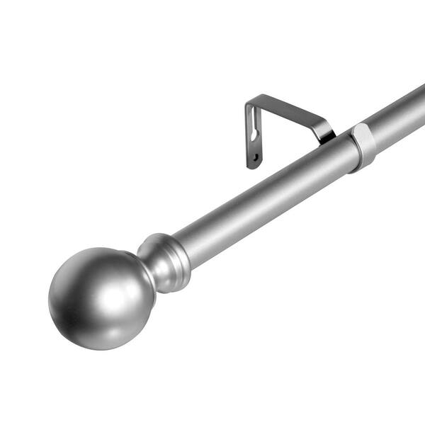 LORDEAR 48 in. - 88 in. Adjustable Single Curtain Rod 1 in. in Silver with Ball Finials