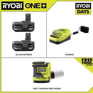 ONE+ 18V Lithium-Ion 4.0 Ah Compact Battery (2-Pack) and Charger Kit with FREE Cordless ONE+ Random Orbit Sander