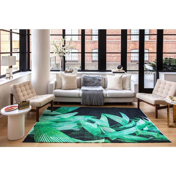 Maisie Black Palm Area Rug - 2 X 4