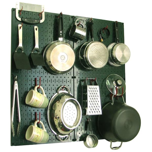 Wall Control Kitchen Pegboard 32 in. x 32 in. Metal Peg Board Pantry Organizer Kitchen Pot Rack with Green Pegboard and Red Peg Hooks