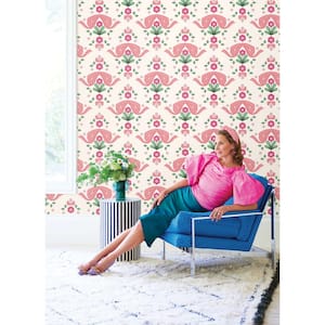 Bow Damask Pink Peel and Stick Wallpaper Sample