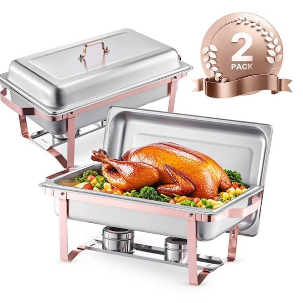 Chafing Dish Buffet Set, 8 qt. 2 Pack, Stainless Steel Chafer with 2 Full Size Pans, Rectangle Catering Warmer Server
