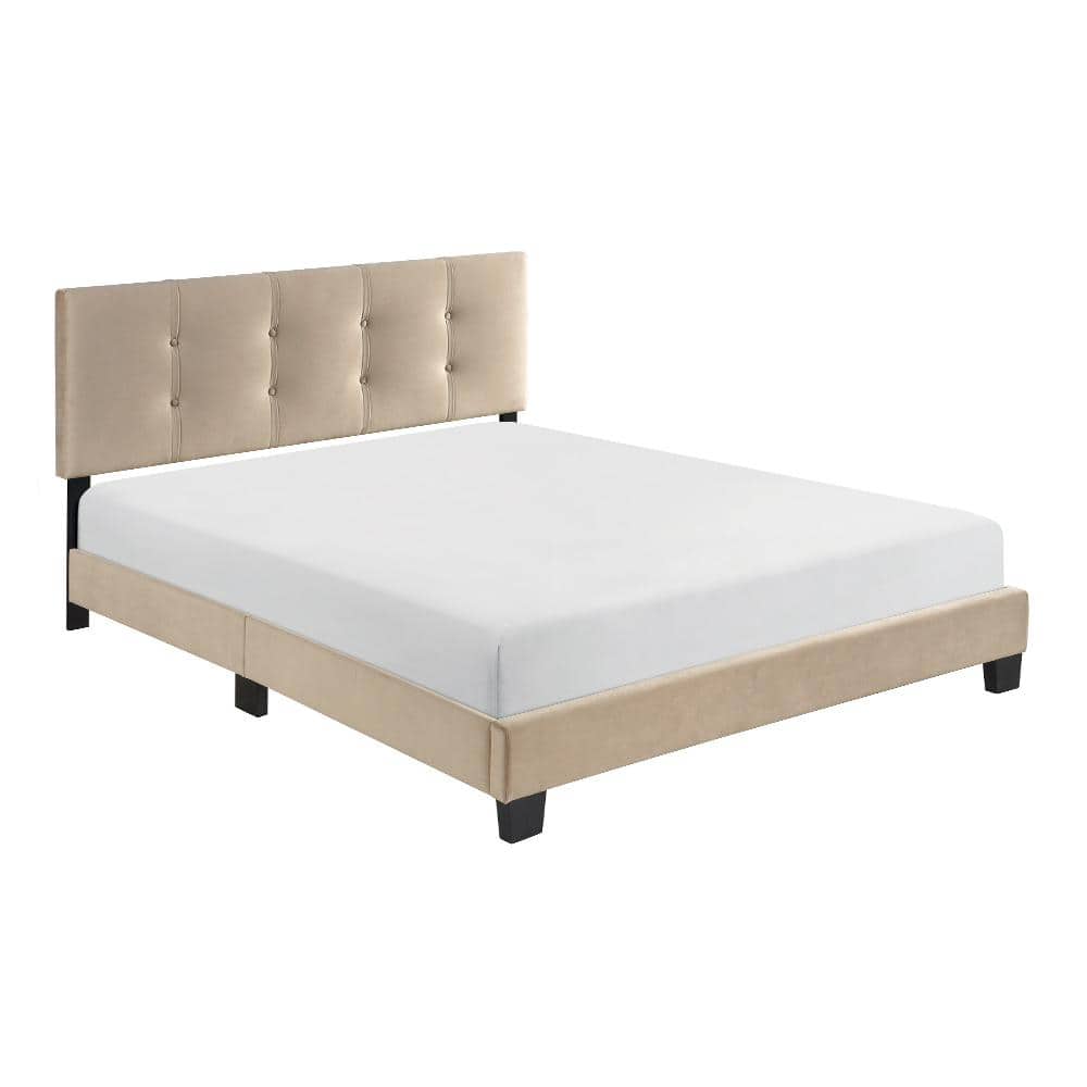 Roweena Brown Wood Frame Queen Velvet Upholstered Platform Bed