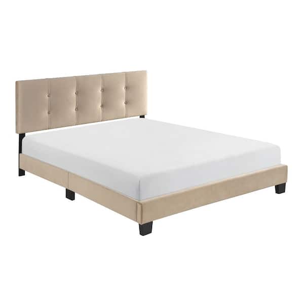 Lazzara Roweena Brown Wood Frame Queen Velvet Upholstered Platform Bed