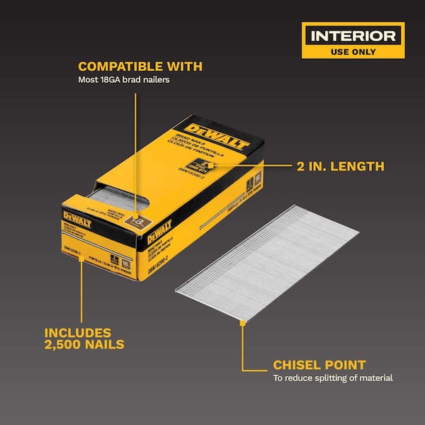 2 in. x 18-Gauge Metal Brad Nails (2500 per Pack)