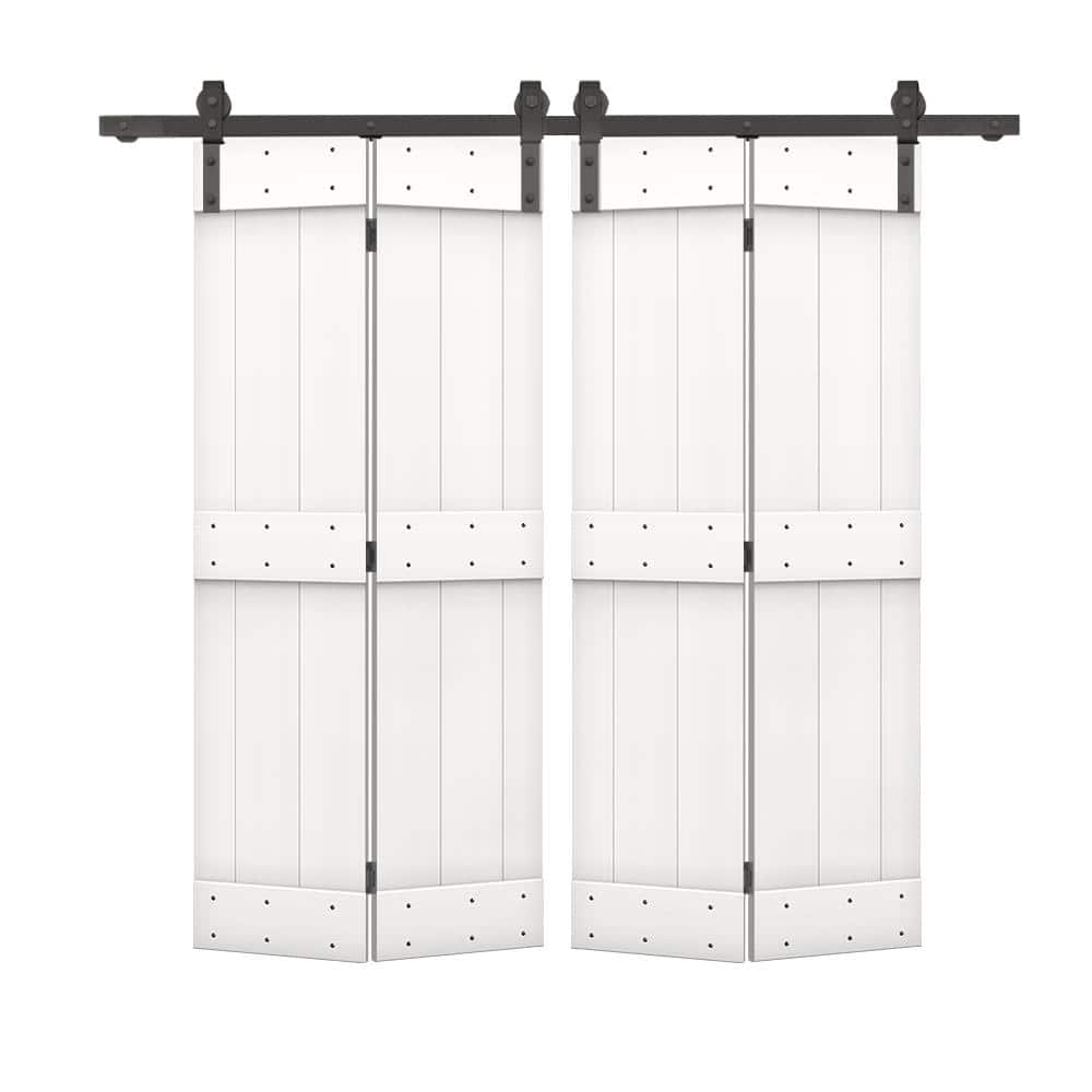 56 in. x 84 in. Mid-Bar Series Pure White Stained DIY Wood Double Bi-Fold Barn Doors with Sliding Hardware Kit price history on PriceWatchPro