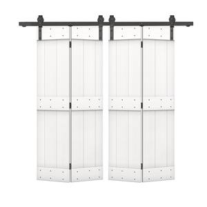 56 in. x 84 in. Mid-Bar Series Pure White Stained DIY Wood Double Bi-Fold Barn Doors with Sliding Hardware Kit