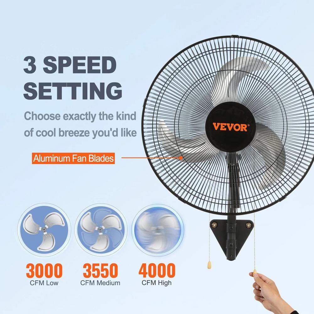 VEVOR 18'' Black Oscillating Wall Mounted Industrial Fan