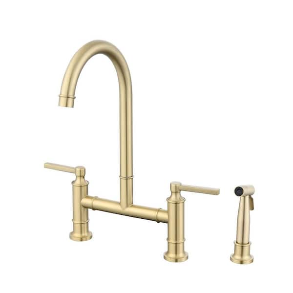 YASINU DoubleHandle Bridge Kitchen Faucet with Side Sprayer in Brushed