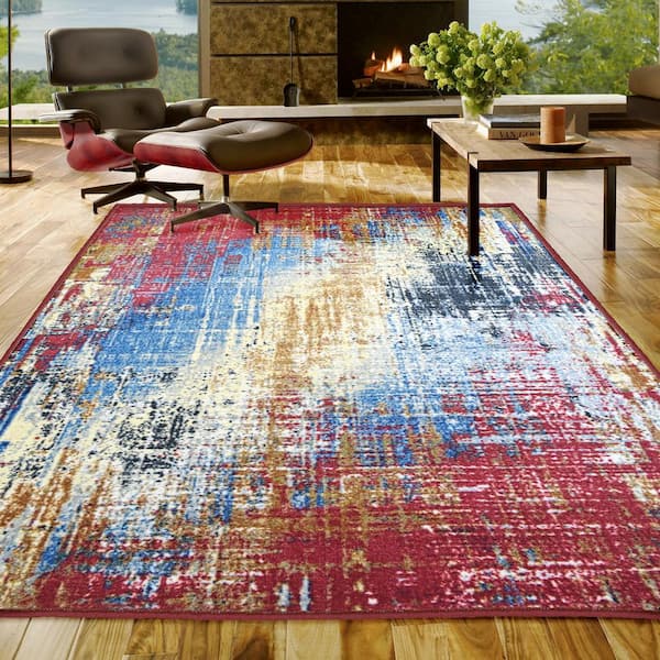Arona Red 8 ft. x 10 ft. Non-Slip Modern Abstract Nylon Area Rug