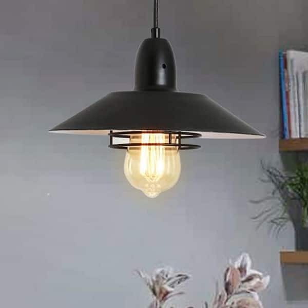 MODERN HABITAT LanternBlanc 1 Light Black Fixture Pendant Lights with Spring Frame Adjustable Metal Hanging Lamp(Bulbs no included)