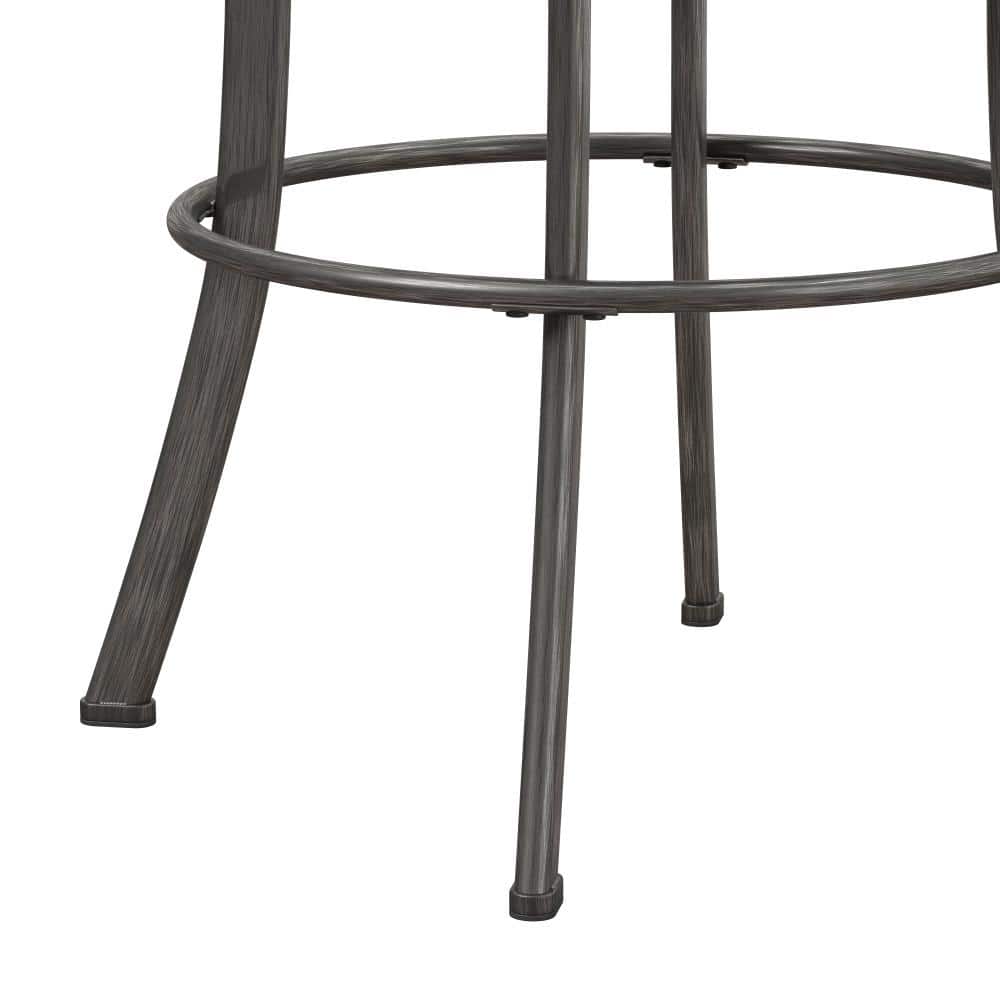 Gray Metal Bar Height Swivel Stool with Faux Leather Upholstery