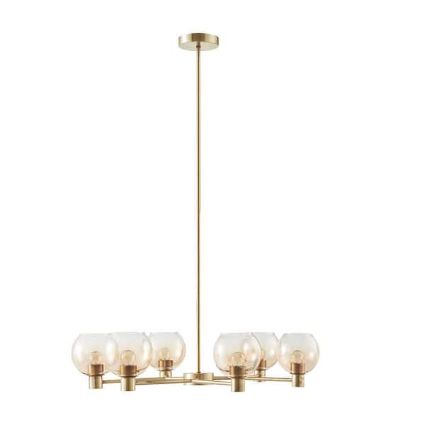 Jushua 6-Light Antique Brass and Gold Metal Finish Glass Globe design Chandelier For Living Room with No Bulbs Included