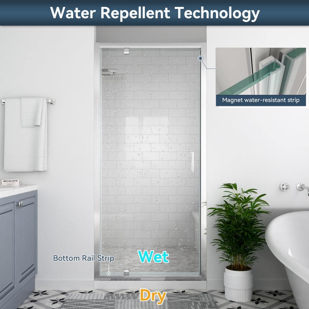 30" x 72" Chrome Framed Pivot Shower Door with Clear Glass
