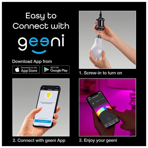 Geeni Prisma 800 60-Watt Equivalent A19 Dimmable Color and White Smart Wi-Fi LED Light Bulb No Hub Required (2-Pack)