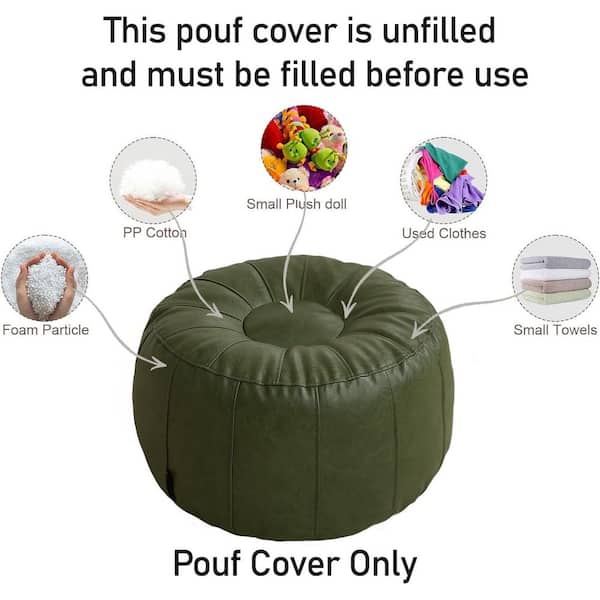 Waterproof Faux Leather Green Ottoman Cover Moroccan Style