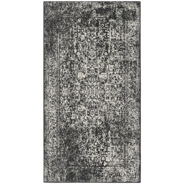 Evoke Black/Gray 2 ft. x 3 ft. Distressed Border Medallion Area Rug