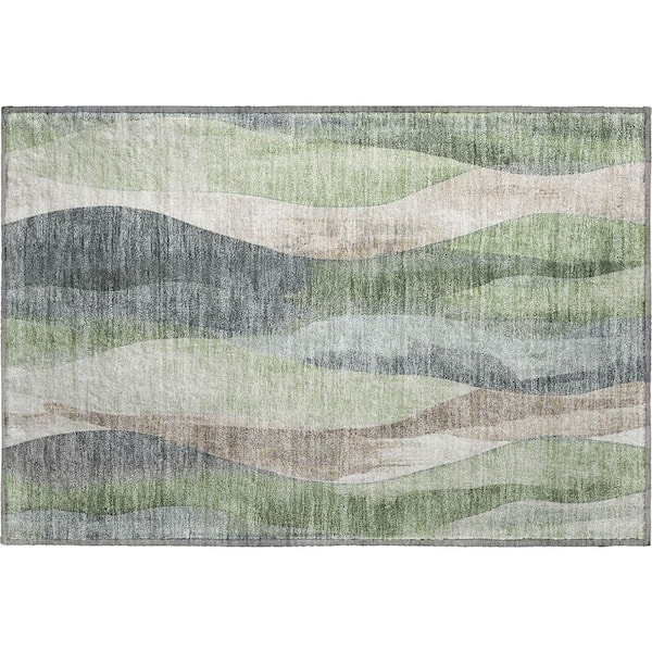 Mayfield Premium Machine Washable Abstract AMF1989 Fern 2 ft. x 3 ft. Accent Rug