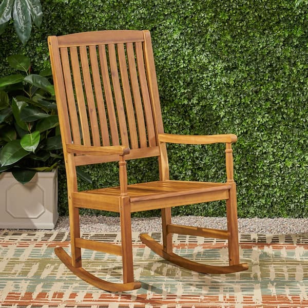 Noble House Arcadia Teak Brown Wood Outdoor Patio Rocking Chair