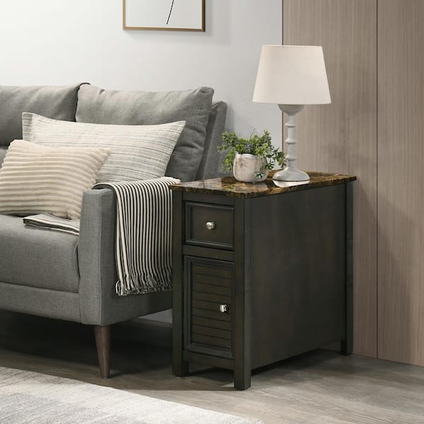 NEW CLASSIC HOME FURNISHINGS New Classic Furniture Samson 12 in. Espresso Rectangle Faux Marble End Table with 1-Drawer