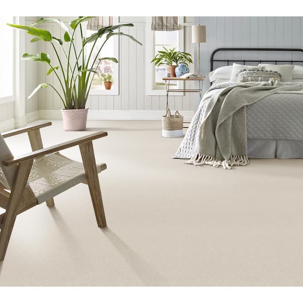 House Party I - Purity - Beige 15 ft. 37.4 oz. Polyester Texture Carpet - Installation Required