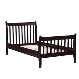 Brown Twin Size Wood Platform Bed with Wood Slat Support