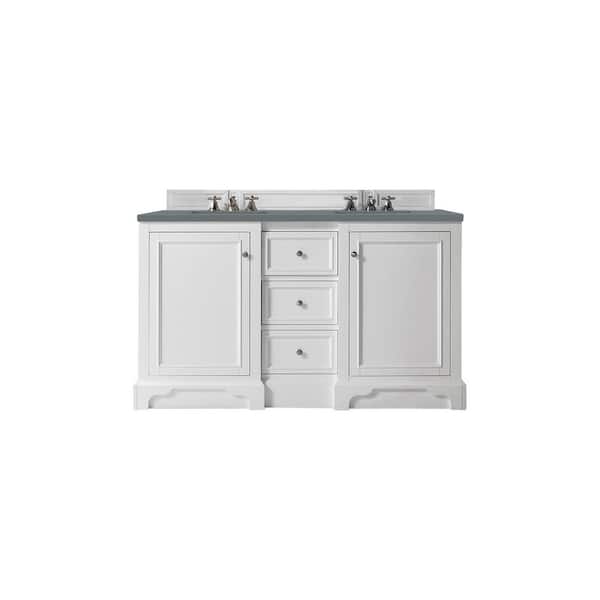 James Martin Vanities De Soto 61.30 in. W x 23.5 in. D x 36.3 in. H Bathroom Vanity in Bright White with Cala Blue Quartz Top