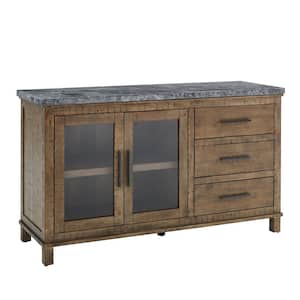 Grayson Driftwood Finish with Gray Marble Top 59.75 in. W Sideboard with Glass Doors