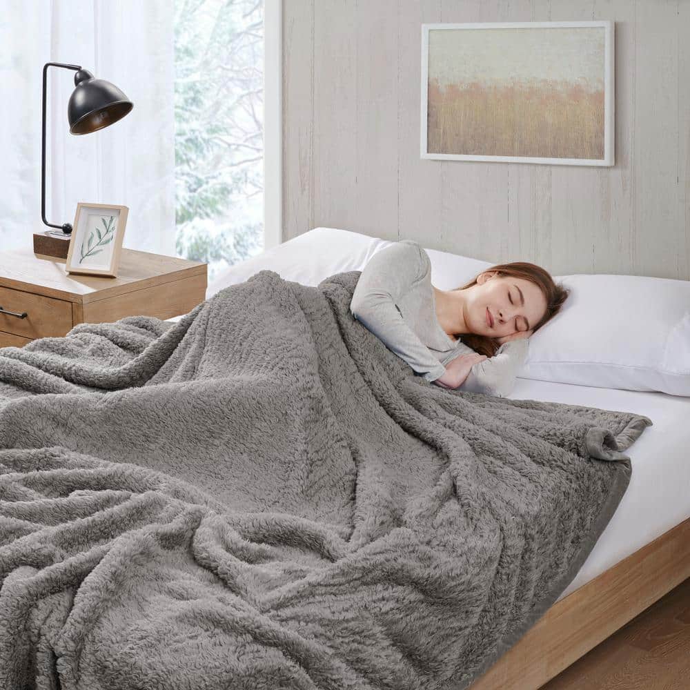 King Size Gray Fleece Reversible Blanket with Velvet Binding