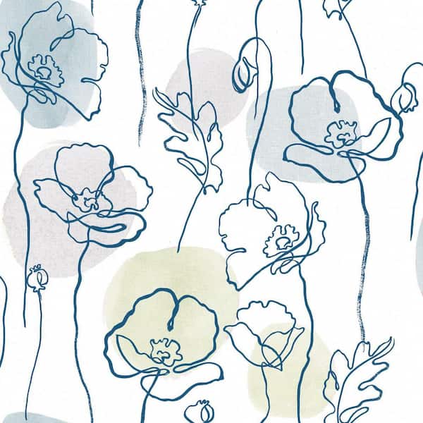 RoomMates White and Blue Modern Poppy Peel and Stick Wallpaper (Covers 28.29 sq. ft.)