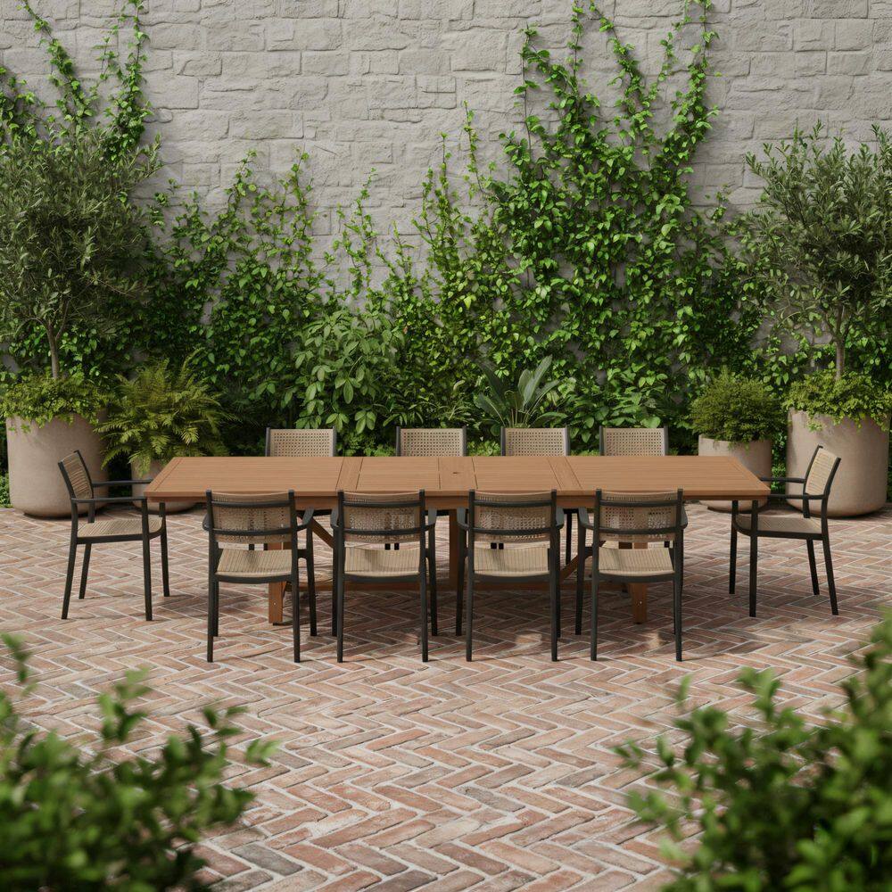 Equal 13-Piece Teak Finish Wood Outdoor Rectangular Extendable Dining Set Black price history on PriceWatchPro