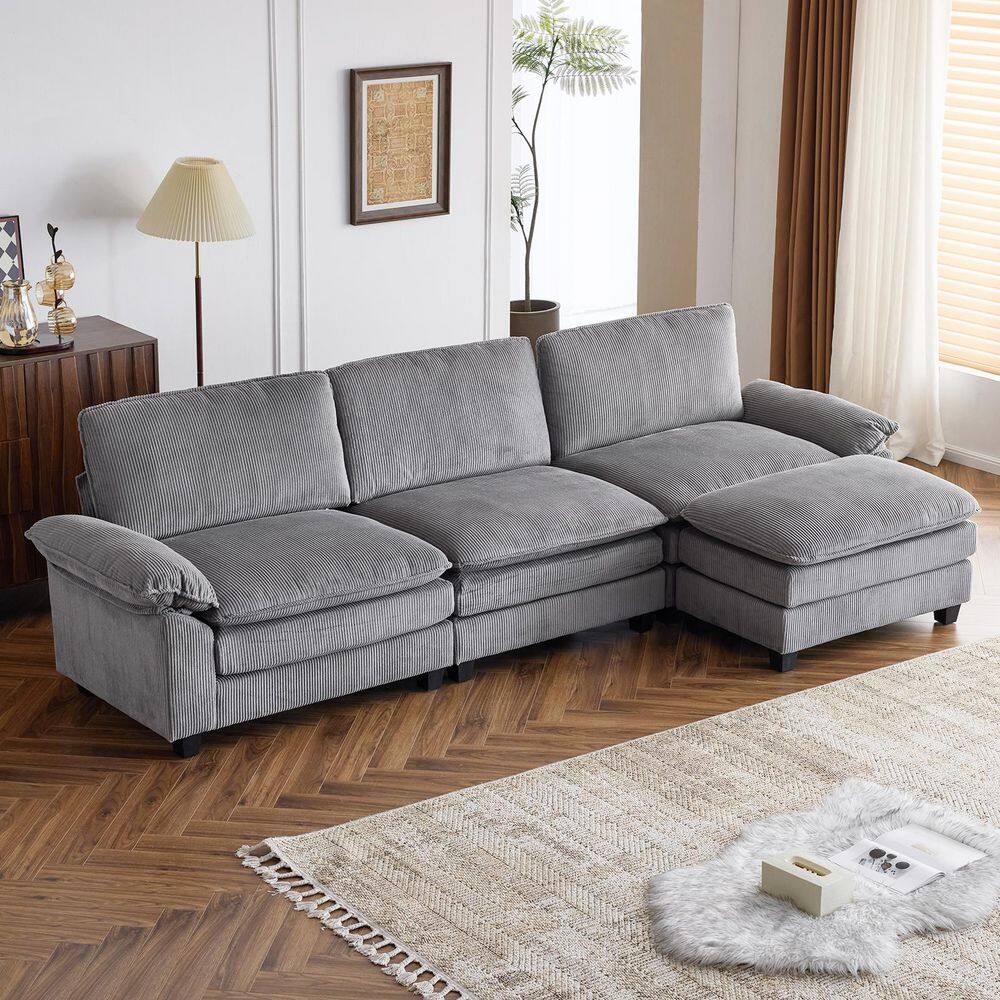 Double-Layer Cushions Collection 120 in. Wide Pillow Top Arm Corduroy L-sh