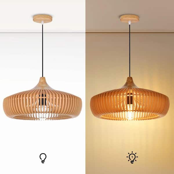 ARTURESTHOME 60-Watt 1 Light Natural Wood Pendant Light with Drum