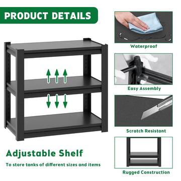 GQB 3-Tier Heavy Duty Storage Rack With Adjustable Height, Metal Shelving-34 x 18 x 32 Black SHELVING-6