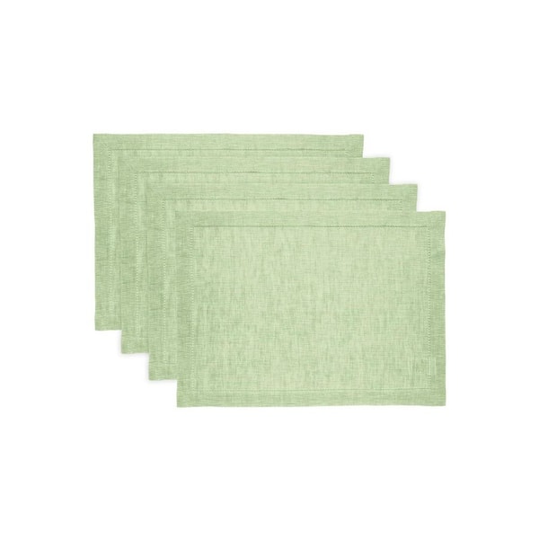 19 in. x 14 in. Green Linen Milan Hemstitch Pistachio Placemats (Set of 4)