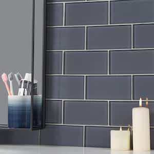 Contempo Smoke Gray 3 in. x 6 in. x 8 mm Polished Glass Subway Tile (32 pcs 4 sq.ft./Case)